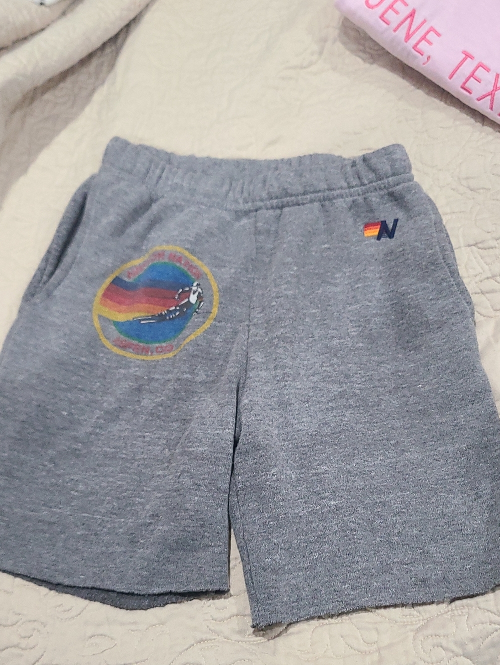 Aviator Nation Gray Kids Shorts with Rainbow Surf Patch
